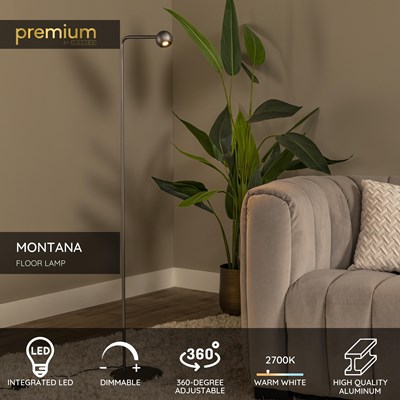 Lucide MONTANA - Floor lamp - LED Dim. - 1x6,3W 2700K - Grey iron | Premium